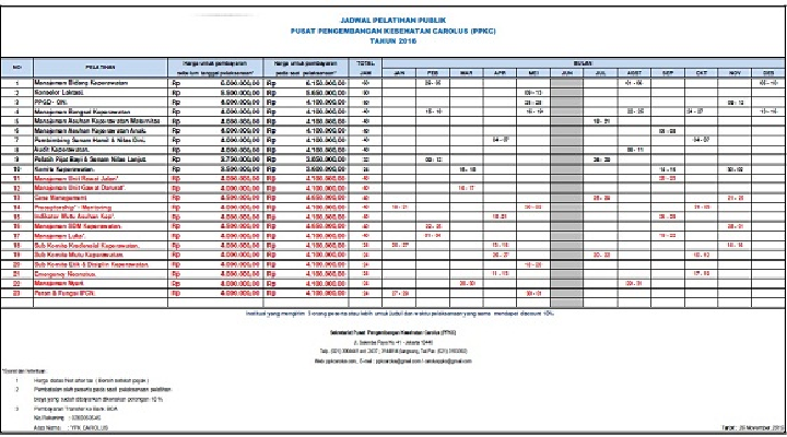 Jadwal Pelatihan Publik PPKC Carolus 2016